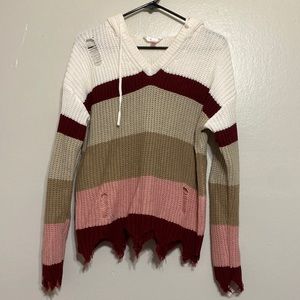 NoBo knitted Sweater size L (11-13) maroon, pink, brown, beige, and white